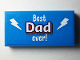 Part No: 87079pb0966  Name: Tile 2 x 4 with White Lightning Bolts and 'Best Dad ever!' with Red Drop Shadow Pattern (Sticker) - Set 40385