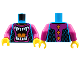 Part No: 973pb4469c01  Name: Torso Racing Suit, Angry Open Mouth with White Teeth and Orange Tongue Pattern / Magenta Arms / Yellow Hands