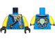 Part No: 973pb5690c01  Name: Torso Tunic with Dark Blue Hems, Gold Trim, Metallic Light Blue Shirt, Ninjago Logogram 'MOW', Letter N on Back Pattern / Yellow Arms / Black Hands
