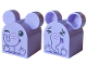 Part No: 15272pb05  Name: Duplo, Brick 2 x 2 x 2 Curved Top with Rounded Ears with Elephant Baby with Dark Purple Outlined Trunk, Medium Lavender Wrinkles and Tongue, White Toes, Black Closed Eye Right / Squinted Eyes Scared Pattern