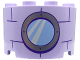 Part No: 24593pb16  Name: Cylinder Half 2 x 4 x 2 with 1 x 2 Cutout with Bright Light Blue Round Window with Silver Frame and Dark Purple Bricks Pattern