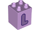 Part No: 31110pb154  Name: Duplo, Brick 2 x 2 x 2 with Medium Lavender Capital Letter L with Dark Purple Outline Pattern
