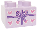 Part No: 3437pb130  Name: Duplo, Brick 2 x 2 with Present / Gift with Medium Lavender Ribbon with Bow and Dark Pink Hearts Pattern
