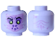 Part No: 3626pb3574  Name: Minifigure, Head Alien Medium Lavender Face, Black Eyebrows, Lime Pupils with White Glints and Dark Purple Eyes, Spots and Dimple, Wrinkles on Back Pattern
