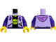 Part No: 973pb6158c01  Name: Torso Hoodie Open with Medium Lavender Hood, Dark Purple Drawstrings and Pockets, Black Shirt with Lime Collar and Skull Pattern / Dark Purple Arms / Yellow Hands