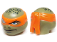 Part No: 16640pb01  Name: Minifigure, Head, Modified Ninja Turtle Type 2 with Orange Mask and Dark Green Spots Pattern (Michelangelo)
