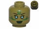 Part No: 3626cpb1007  Name: Minifigure, Head Alien with Blue Eyes, Green Markings and Dark Green Lips Pattern (SW Jedi Consular) - Hollow Stud