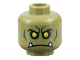 Part No: 3626cpb3180  Name: Minifigure, Head Alien Orc with Yellow Eyes, Black Eyebrows, Dark Green Contours and Eye Shadow, and Frown with White Lower Fangs Pattern - Hollow Stud