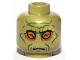 Part No: 3626pb0669  Name: Minifigure, Head Alien SW Neimoidian with Gold Eyes, Dark Orange Eye Shadow, Dark Green Cheek Lines, Jowl Lines, Chin Dimple and Wrinkles, Pronounced Brow, Neutral Pattern