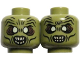 Part No: 3626pb0731  Name: Minifigure, Head Dual Sided Alien Orc with Bright Light Yellow Eyes, Dark Brown Eye Shadow, Black Slit Nostrils, Cheek Lines and Wrinkles, Open Mouth with Tan Sharp Teeth, Wide Eyes / Narrow Eyes Pattern