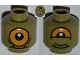 Part No: 3626pb0837  Name: Minifigure, Head Dual Sided Alien with Lower Fangs, Single Orange Eye Open / Eye Half Closed Pattern
