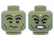 Part No: 3626pb3788  Name: Minifigure, Head Dual Sided Black Bushy Eyebrows, Dark Green Chin Dimple, Cheek Lines, Stubble and Wrinkles, Lopsided Grin / Angry Bared Teeth Pattern