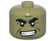 Part No: 79435pb06  Name: Minifigure, Head, Modified Giant Black Bushy Eyebrows, Dark Green Cheek Lines, Chin Dimple, and Furrowed Brow, Open Mouth Smile with Teeth Pattern - Vented Stud