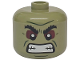 Part No: 79435pb10  Name: Minifigure, Head, Modified Giant Black Bushy Eyebrows, Dark Green Cheek Lines, Chin Dimple, and Furrowed Brow, Dark Red Eye Shadow, Open Mouth with Clenched Teeth Pattern