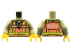 Part No: 973pb1705c01  Name: Torso Train, Safety Vest with Train Logo Pattern on Both Sides / Olive Green Arms / Yellow Hands