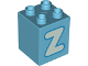 Part No: 31110pb169  Name: Duplo, Brick 2 x 2 x 2 with Light Aqua Capital Letter Z with Dark Azure Outline Pattern
