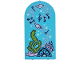 Part No: 65066pb13  Name: Glass for Door Frame 1 x 6 x 7 Arched with Notches and Rounded Pillars with Fish, Bubbles, Coral, Lime Seaweed, Metallic Pink Musical Score and Black Music Notes Pattern