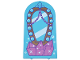 Part No: 65066pb14  Name: Glass for Door Frame 1 x 6 x 7 Arched with Notches and Rounded Pillars with Mirror with Lights and Medium Nougat Frame, Dark Purple Outline, Dark Pink and White Beads, Crystals, and Sparkles Pattern