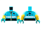 Part No: 973pb4579c01  Name: Torso Jacket Black Sport Mountains Logo Pattern / Yellow Arms with Medium Azure Short Sleeves / Sport Mountains Pattern Right / Dark Turquoise Hands