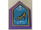 Part No: 22385pb317  Name: Tile, Modified 2 x 3 Pentagonal with Gold Holographic Frame and Shoe (Cinderella Glass Slipper), White Crown and Filigree on Medium Blue Background Pattern (Sticker) - Set 43193