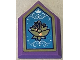 Part No: 22385pb318  Name: Tile, Modified 2 x 3 Pentagonal with Gold Holographic Frame and Lotus Flower, White Crown and Filigree on Medium Blue Background Pattern (Sticker) - Set 43193