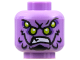 Part No: 3626cpb2790  Name: Minifigure, Head Alien with Four Lime Eyes, Dark Purple Eye Shadow, Black Chin and Markings, and Bared Teeth Pattern - Hollow Stud