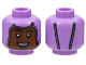 Part No: 3626cpb3014  Name: Minifigure, Head Balaclava Female over Reddish Brown Face, Black Eyebrows, Dark Brown Lips, Open Mouth Smile with Top Teeth and Red Tongue Pattern - Hollow Stud
