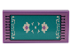 Part No: 87079pb1241  Name: Tile 2 x 4 with Dark Turquoise Rug with White Scrolls and Leaves, Medium Lavender Flowers, and Black Outline and Fringe Pattern (Sticker) - Set 41732