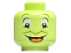 Part No: 3626cpb3291  Name: Minifigure, Head Alien Olive Green Eyebrows and Nose Outline, Large White Eyes, Open Mouth Smile with Orange Tongue Pattern - Hollow Stud