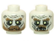 Part No: 3626pb0950  Name: Minifigure, Head Dual Sided LotR Ghost with Glowing Eyes, Moustache, and Circles on Temples, Mouth Closed / Mouth Open Pattern