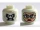 Part No: 3626pb1383  Name: Minifigure, Head Dual Sided Alien with White Eyes and Teeth / Balaclava, Light Nougat Female Face with Glasses, Red Lips Pattern