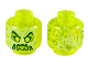 Part No: 3626pb2451  Name: Minifigure, Head Alien Female Ghost with Yellowish Green Face, Dark Green Eyebrows, Double Eyelashes, Lime Eye Shadow, Green Angry Open Mouth with Slime, Sharp Teeth and Tongue, Flames on Back Pattern