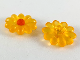 Part No: 45455c01  Name: Clikits, Icon Flower 10 Petals 2 x 2 Large with Pin, Frosted with Glued Trans-Neon Orange Center Cabochon