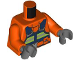 Part No: 973pb6449c01  Name: Torso Jacket, Dark Blue Safety Vest with Lime and Silver Reflective Stripes, Belt with Buckle, Coast Guard Logo on Back Pattern / Reddish Orange Arms / Dark Bluish Gray Hands