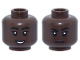 Part No: 3626pb3868  Name: Minifigure, Head Dual Sided Female Black Eyebrows, Double Eyelashes, Dark Brown Lips, Open Mouth Smile with Teeth / Closed Mouth Frown Pattern
