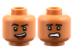 Part No: 3626pb3929  Name: Minifigure, Head Dual Sided Black Eyesbrows, Reddish Brown Chin Dimple, Open Mouth Smile with Top Teeth and Red Tongue, Raised Eyebrow Right / Scared Pattern