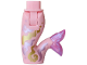 Part No: 16529c00pb11  Name: Mini Doll Hips and Mermaid / Merman Tail Assembly with Molded Satin Trans-Dark Pink Caudal Fin and Printed Gold and Metallic Pink Swirls and Sparkles Pattern