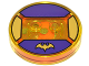 Part No: 18605c02pb22  Name: Dimensions Toy Tag 4 x 4 x 2/3 with 2 Studs and Trans-Orange Bottom with Yellow Bat Batman Logo on Dark Purple Background Pattern (Batgirl)