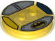 Part No: 18605c02pb26  Name: Dimensions Toy Tag 4 x 4 x 2/3 with 2 Studs and Trans-Orange Bottom with Batman Logo on Silver Armor Plates Background Pattern (Excalibur Batman)