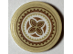 Part No: 14769pb329  Name: Tile, Round 2 x 2 with Bottom Stud Holder with Medium Nougat, Tan and White Hawaiian Tribal Pattern (Sticker) - Set 41149