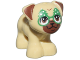 Part No: 24111pb06  Name: Dog, Friends, Pug, Standing with Reddish Brown Muzzle, Ears and Eyes, Black Nose, Mouth and Eyelashes, Green and White Christmas Tree Glasses Pattern