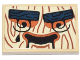 Part No: 26603pb497  Name: Tile 2 x 3 with Dark Orange Wood Grain, Dark Blue Eyebrows, Black Swirl Eyes and Mouth Pattern (Ninjago Dorama's Puppet Face) (Sticker) - Set 71837