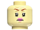 Part No: 28621pb0077  Name: Minifigure, Head Female Reddish Brown Eyebrows, Dark Tan Chin Dimple and Forehead Crease, Dark Pink Lips, Frown Pattern - Vented Stud