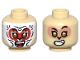 Part No: 28621pb0183  Name: Minifigure, Head Dual Sided Alien Black Eyebrows, Gold Eyes, Open Mouth Smile with Teeth, White and Red Face Paint with Animal Stripes / Nougat Face Pattern - Vented Stud