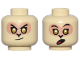 Part No: 28621pb0230  Name: Minifigure, Head Dual Sided Alien Black Eyebrows, Gold Eyes, Nougat Face, Smirk / Surprised Open Mouth with Red Tongue Pattern - Vented Stud