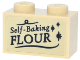 Part No: 3004pb365  Name: Brick 1 x 2 with Black 'Self-Baking FLOUR' Curved Lines and Sparkles Pattern (Sticker) - Set 76457