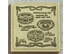 Part No: 3068pb2472  Name: Tile 2 x 2 with 3 Dark Tan Rings, Writing and Scrollwork Edges Pattern (Sticker) - Set 10333