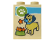 Part No: 3245cpb253  Name: Brick 1 x 2 x 2 with Inside Stud Holder with Pug Dog, Orange Stars, Lime Bowl and White Paw Print in Circle Pattern (Sticker) - Set 41664