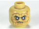 Part No: 3626cpb0632  Name: Minifigure, Head Alien with Bright Light Blue Eyes, Dark Tan Eye Shadow and Wrinkles, Furrowed Brow, Angry Frown Pattern - Hollow Stud