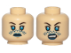 Part No: 3626cpb2099  Name: Minifigure, Head Dual Sided Female, Dark Blue Lips, Blue Tattoo, Neutral / Angry Pattern (SW Barriss Offee) - Hollow Stud